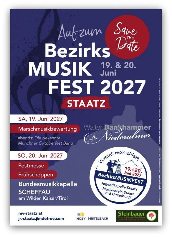 <strong>Save the Date – Bezirksmusikfest 2027 in Staatz!</strong>